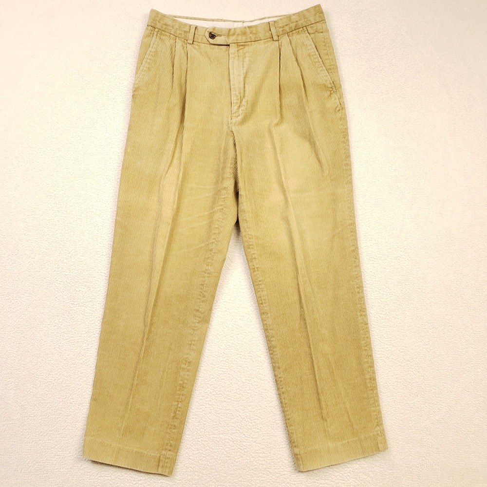 Burton Menswear Corduroy Pants Mens 34 Short Tan Beige Double Pleated Trousers